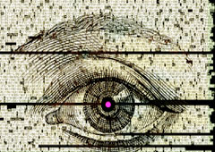 Dibujo de un ojo con la pupila rosa. Dibujo de un ojo con la pupila rosa.
