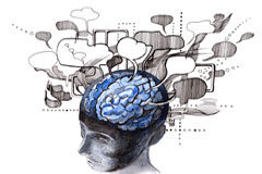 Consolidación del aprendizaje continuado a lo largo de la vida e impulso a la actualización profesional (II) Dibujo de una cabeza con el cerebro azul