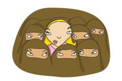 Prohibición del uso del velo islámico en el ámbito laboral: vulneración del derecho fundamental a la libertad religiosa Dibujo de varias mujeres con velo