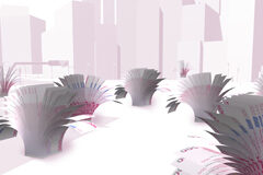 Reclamación de cuotas comunitarias a extranjeros Siluetas de edificios altos y fajos de billete simulando a palmeras