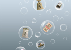 Burbujas de agua con dinero dentro