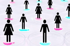 Discriminación por razón de sexo y criterios de diferenciación en el trabajo Muñecos de hombres y mujeres