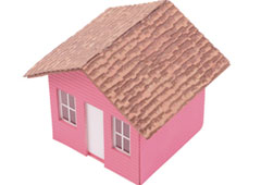 Una casita rosa.