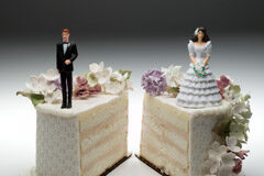 Las demandas de disolución matrimonial aumentaron un 6,9 % en 2014 Dos trozos de tarta de boda separados