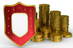 Los efectos de la prenda: ¿aval o garantía? Un escudo con monedas de euro apiladas