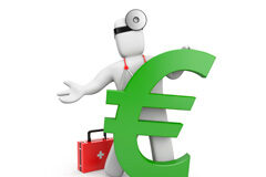 Liquidación de salarios: baja de IT derivada de enfermedad común Símbolo del euro y un muñeco de médico