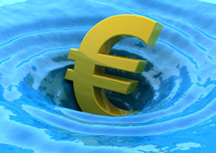 Símbolo del euro dentro de un remolino de agua
