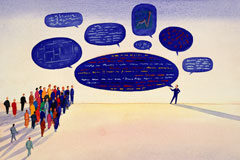 En una ley, ¿para qué sirve la exposición de motivos? Una personsa hablando y varias escuchando.