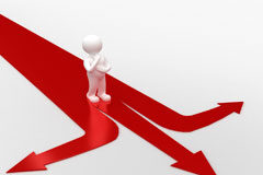 La inseguridad jurídica y la crisis de la Deuda Pública europea Una flecha roja con tres direcciones y un muñequito