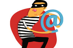 El vacío legal del delito de suplantación de identidad en Internet Dibujo de un ladrón robando un "@"