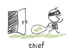 Te invito a participar en el delito Dibujo de un ladrón con un saco de dinero