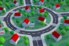 La impugnación de los planes generales de ordenación municipal Una mqueta donde se ve una urbanización rodeada intregrada en una zona verde