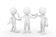 El conflicto en mediación y mediación en conflicto Escena de mediación con tres muñequitos