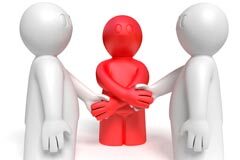 La ¿suficiente? Ley de Mediación en asuntos civiles y mercantiles Dos muñequitos blancos uno enfrente del otro y en medio otro muñequito rojo agarrandoles la mano