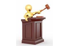 Las siete vidas de la discrecionalidad técnica Muñequito subido en un atril con un mazo