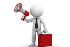 Una nueva vía para que los consumidores puedan reclamar a las empresas Un muñequito con una bolsa y un megáfono rojos