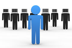 Comunicación del Número de Identificación Fiscal por No Residentes Muñequitos negros con código de barras por cabeza y delante un muñequito azul