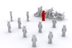 Tipos y bases de cotización en la contratación de duración determinada a tiempo parcial Muñequitos grises, uno rojo y palabra jobs