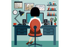 Se amplía el supuesto de aplicación de la tarifa de primas de accidentes para el personal de oficinas (LGPE 2016) Dibujo de una mujer en su puesto de trabajo de la oficina