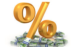 Reducción de capital para compensar las pérdidas de una sociedad de responsabilidad limitada Símbolo del tanto por ciento sobre fajos de billetes de euros