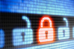 Un paso adelante de película Una imagen digital con tres candados y uno de ellos cerrado y de color rojo