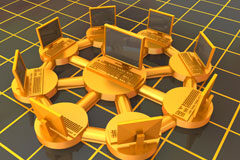 Legalidad del keyword advertising (publicidad a partir de palabras clave) en Internet Un circulo formado por ordenadores amarillos con uno central.