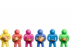 Retribución de los socios de entidades mercantiles Muñequitos de distintos colores y cada uno con distinta cantidad de monedas