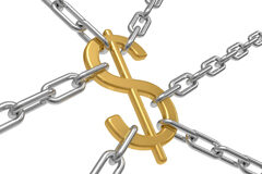 La consignación judicial en el actual contexto de crisis económica El símbolo el dólar enganchado a varias candenas