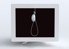 En la pantalla se ve una soga de ahorcar formada por cable y un ratón de ordenador